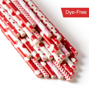 [100 Pack] Valentine Paper Straws, φ0.24''*8.27'' Red Heart Paper Straws for Valentines, Wedding, Party, Eco Friendly Drinking Straws (Red Heart, 0.24''*8.27'')