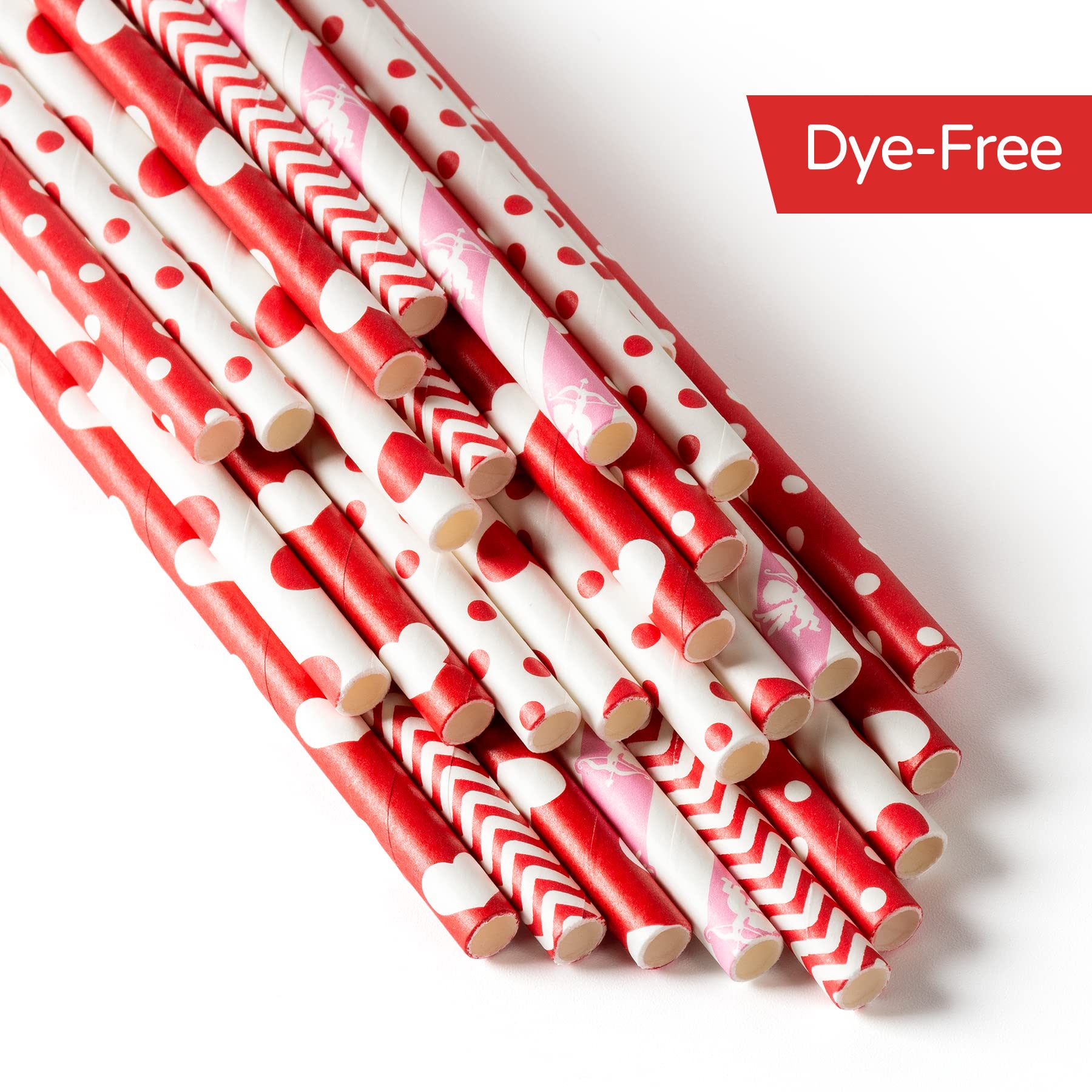 [100 Pack] Valentine Paper Straws, φ0.24''*8.27'' Red Heart Paper Straws for Valentines, Wedding, Party, Eco Friendly Drinking Straws (Red Heart, 0.24''*8.27'')