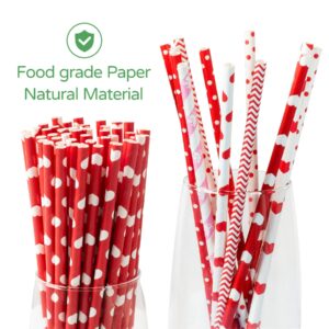 [100 Pack] Valentine Paper Straws, φ0.24''*8.27'' Red Heart Paper Straws for Valentines, Wedding, Party, Eco Friendly Drinking Straws (Red Heart, 0.24''*8.27'')