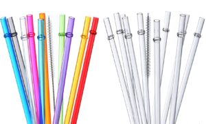 alink 10 tritan rainbow reusable straws + 10 clear tritan plastic straws with cleaning brush