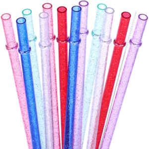 ayoyo 6 pcs 11 inch reusable plastic straws glitter party wedding holiday drinking straw for tumbler 1 cleaning brush include