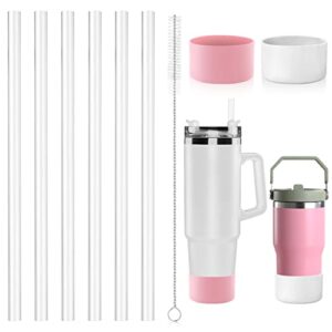 6pcs replacement straws for stanley water bottles, reusable clear plastic straws for stanely cup with 2 silicone bumper boots and a cleaning brush, compatible with stanely 14/20/30/40 oz cup