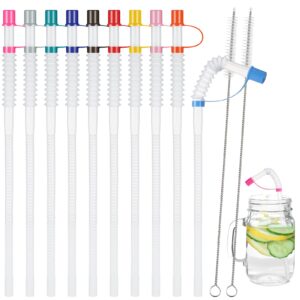 24 pack 11 inch adjustable straws with drinking straw caps long flexible plastic bendable straws flexible reusable straws with 2 straw cleaning brushes for jumbo mugs water bottle