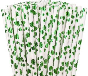 anydesign 200pcs summer paper straws foil green tropical leaves disposable drinking straws hawaiian decorative straws for summer luau party supplies juices shakes cocktail decoration