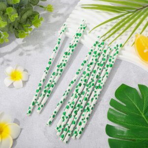 AnyDesign 200Pcs Summer Paper Straws Foil Green Tropical Leaves Disposable Drinking Straws Hawaiian Decorative Straws for Summer Luau Party Supplies Juices Shakes Cocktail Decoration