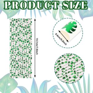 AnyDesign 200Pcs Summer Paper Straws Foil Green Tropical Leaves Disposable Drinking Straws Hawaiian Decorative Straws for Summer Luau Party Supplies Juices Shakes Cocktail Decoration