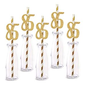 85th birthday paper straw decor, 24-pack real gold glitter cut-out numbers happy 85 years party decorative straws