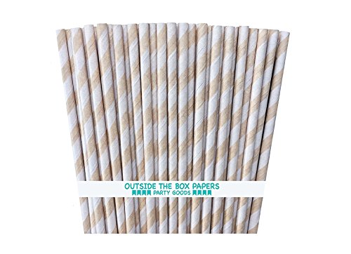 Outside the Box Papers Kraft Brown Striped Paper Straws 7.75 Inches 75 Pack Kraft Brown