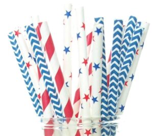 4th of july straws usa red, white & blue paper party straws (25 pack) - america patriotic bbq supplies
