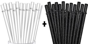 alink 12 reusable clear straws + 12 black glitter straws