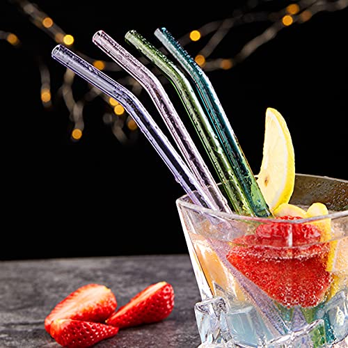 Reusable Glass Straws, 8mm Straight Bent Glass Drinking Straws, 4 Pcs Straws with Cleaning Brush, BPA Free Eco Friendly Glass Straws for Beverages, Shakes, Milk Tea, Juices, Cocktail (Pink)