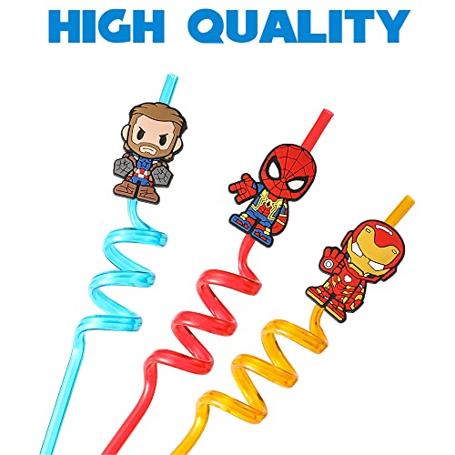 GUTTE 24PCS Superhero Party Straws For Kids Reusable Straws Party Supplies