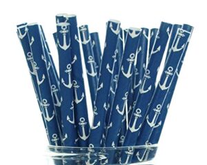 anchor sailing straws (25 pack) - navy blue sea anchors paper straws, sailor & nautical party supplies, ahoy matey drinking straws