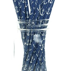 Anchor Sailing Straws (25 Pack) - Navy Blue Sea Anchors Paper Straws, Sailor & Nautical Party Supplies, Ahoy Matey Drinking Straws