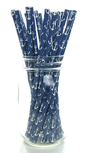 Anchor Sailing Straws (25 Pack) - Navy Blue Sea Anchors Paper Straws, Sailor & Nautical Party Supplies, Ahoy Matey Drinking Straws