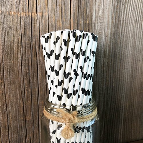 Mickey Mouse Inspired Paper Straws - Black White - 100 Pack - Outside the Box Papers Brand