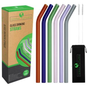 reusable glass drinking straws set of 6, multi-color 10" long straw for yeti tumbler, ozark, non toxic, shatter resistant,a family pack that can replace all plastic, silicone or metal straws.