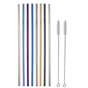 10.5 inch long stainless steel straws with 2 cleaning brush reusable colored metal drinking straws long straight straws for 30oz tumbler,starbucks, mason jar (8 long stright)