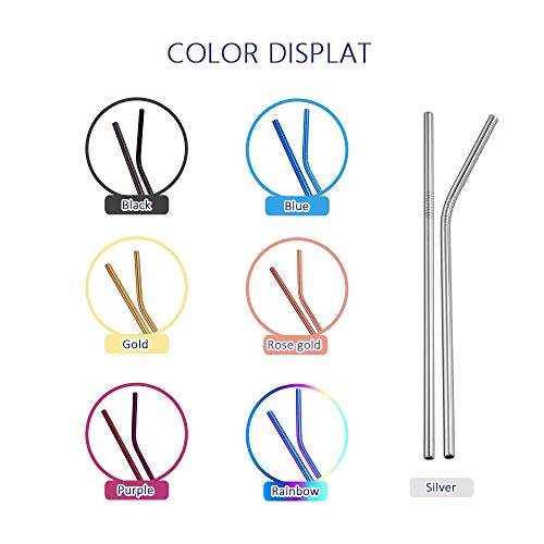 10.5 Inch Long Stainless Steel Straws with 2 Cleaning Brush Reusable Colored Metal Drinking Straws Long Straight Straws For 30oz Tumbler,Starbucks, Mason Jar (8 Long Stright)