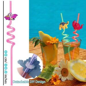 Reusable Dinosaur Straws Party Favors - 16 Pcs Plastic Dinosaur Straws Crazy Straws for Kids Safari Jungle Dino Dinosaur Theme Birthday Party Decorations Supplies with Clean Brushes (Dino)