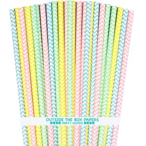 outside the box papers pastel chevron paper straws - easter straws - 100 pack pink, light blue, yellow, green