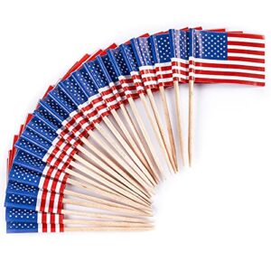 partywoo, 100 counts wooden toothpicks for appetizers, skewers, cocktail sticks, food pick, bbq, memorial day decorations flag, 2.5 inch, american flag-1172