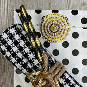 Black and Gold Foil Paper Drinking Straws - Stripe and Solid - 7.75 Inches - 100 Pack - Outside the Box Papers Brand