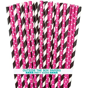 outside the box papers diva theme stripe and polka dot paper straws 7.75 inches 100 pack hot pink, black, white