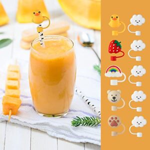 10pcs Straw Covers for Reusable Straws, Cloud Duck Bear Shaped Straw Caps Covers Cute Silicone Straw Tips Cover Dust-Proof Straw Covers Cap Straw Toppers for Sippy Cups with 6-8mm Diameter Straws