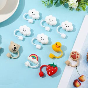 10pcs Straw Covers for Reusable Straws, Cloud Duck Bear Shaped Straw Caps Covers Cute Silicone Straw Tips Cover Dust-Proof Straw Covers Cap Straw Toppers for Sippy Cups with 6-8mm Diameter Straws