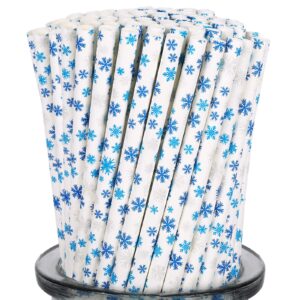 whaline 200pcs winter paper straws snowflake disposable straw for winter holiday xmas beverage cocktail birthday home party supplies