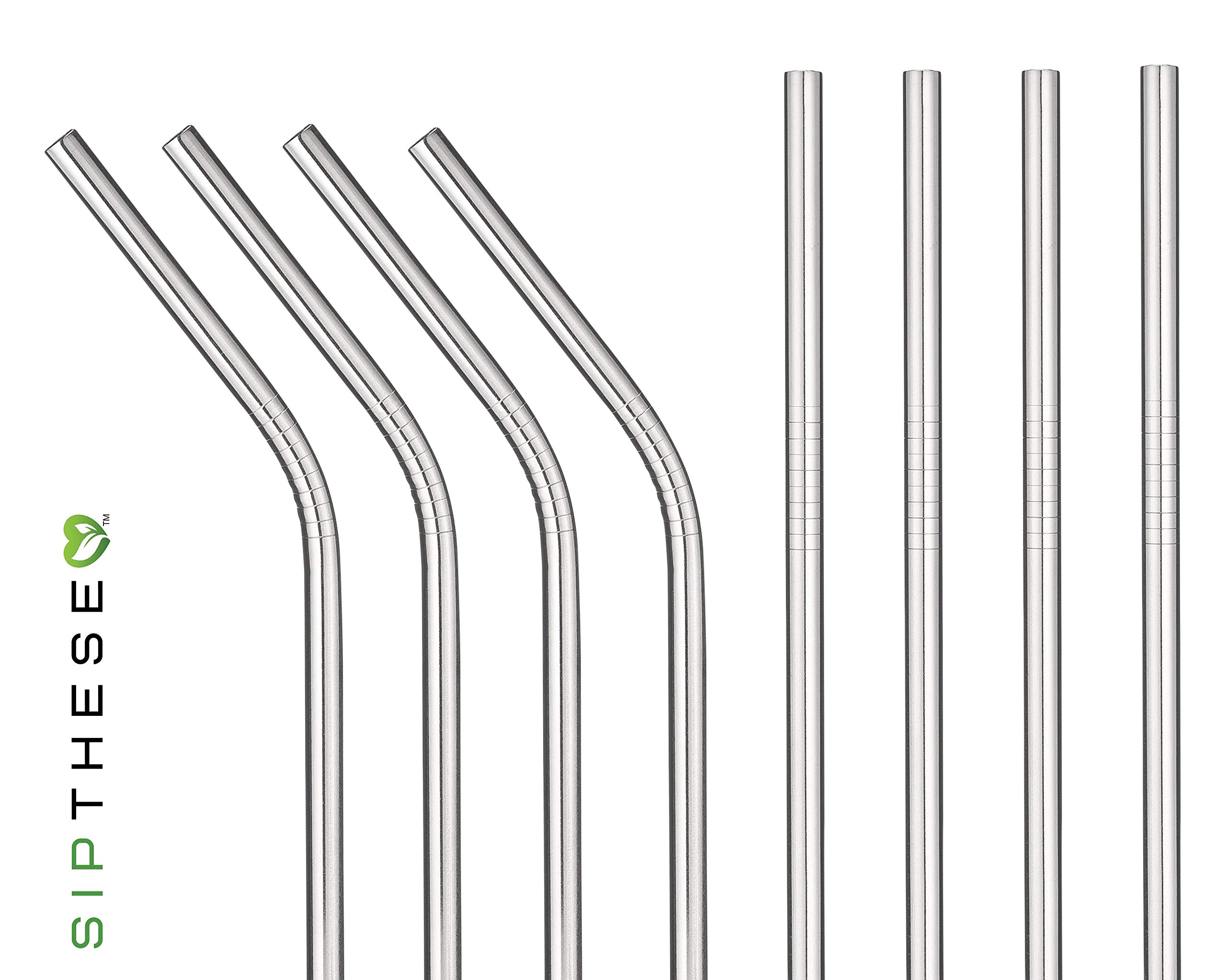 SipThese 8 pc Stainless Steel Straws With Bonus Collapsible Straw. 2 Straw Cleaning Brush, 8 Metal Straws. Stainless Steel Straws With Silicone Tips. 1 Travel Bag. Eco Friendly Reusable Straws