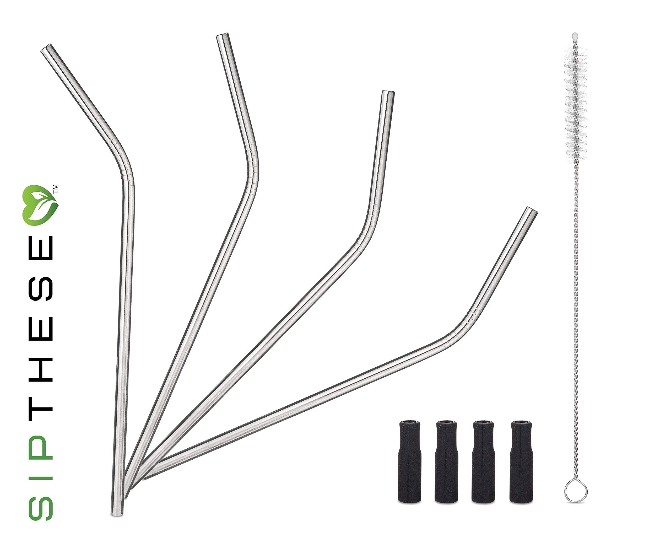 SipThese 8 pc Stainless Steel Straws With Bonus Collapsible Straw. 2 Straw Cleaning Brush, 8 Metal Straws. Stainless Steel Straws With Silicone Tips. 1 Travel Bag. Eco Friendly Reusable Straws