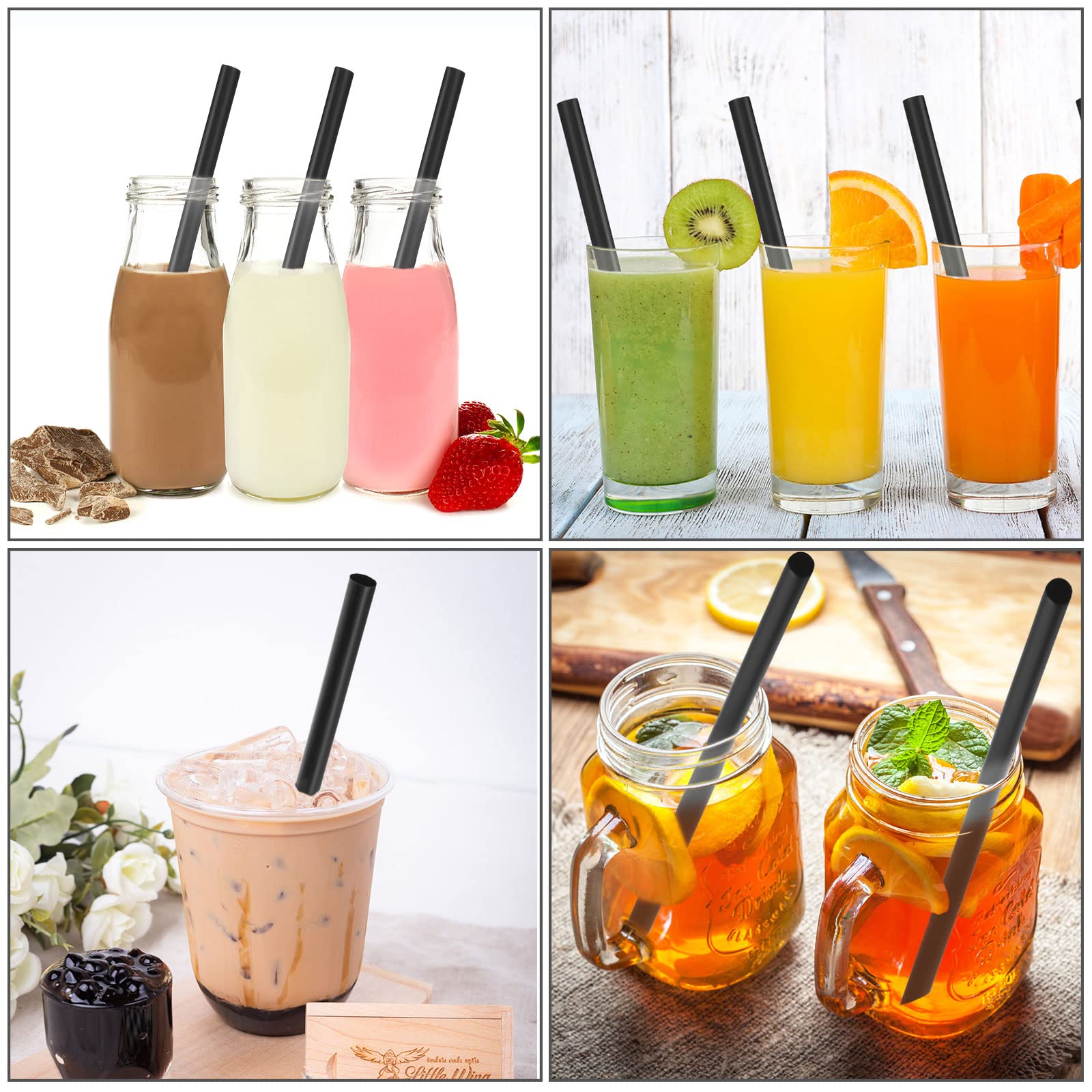 800 Pcs Black Boba Straws Large Smoothie Straws, Individually Wrapped Disposable 11mm Extra Wide Plastic Large Wide Mouth Milkshake Straws Cocktail Straws for Drinks (0.43'' W x 9.45'' L)