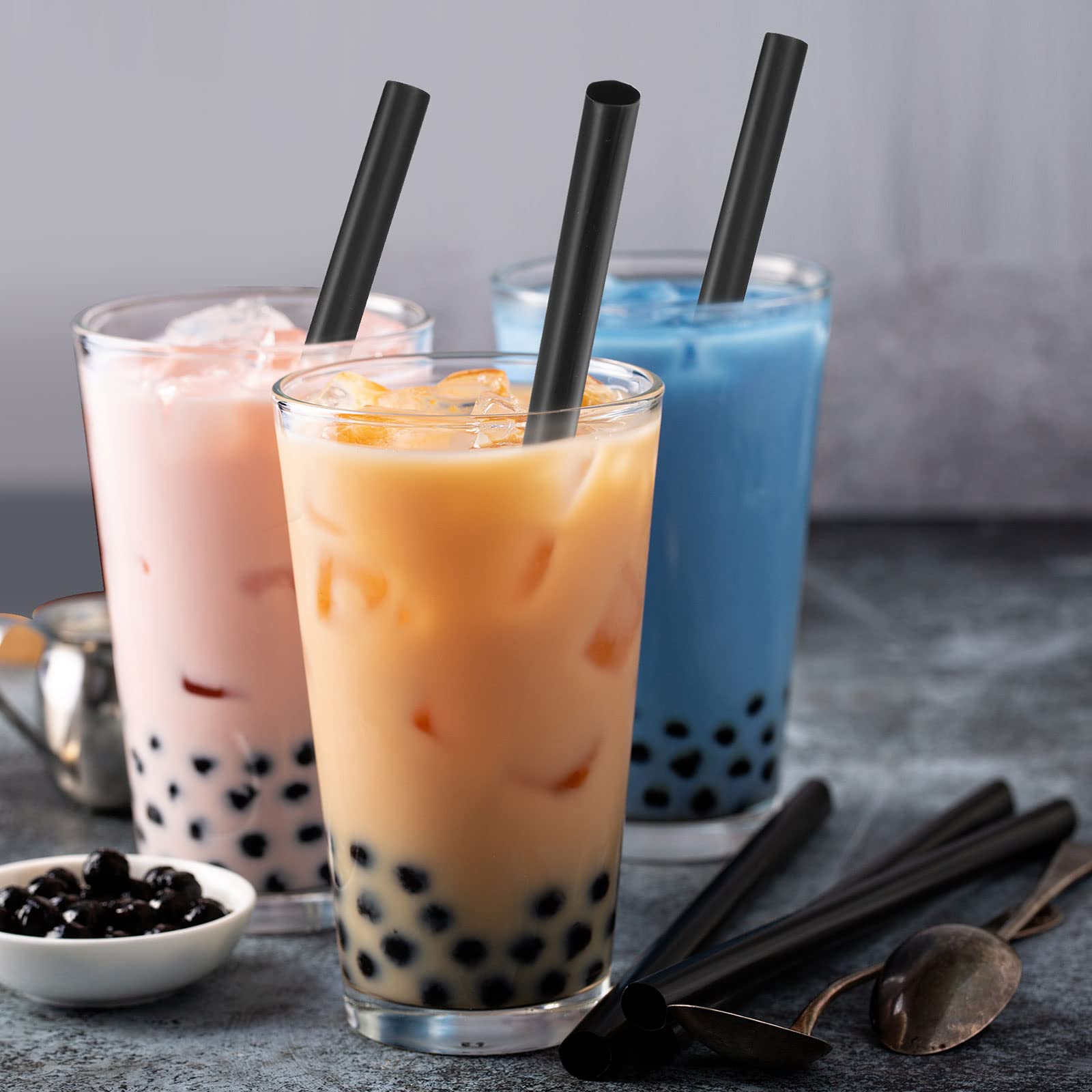 800 Pcs Black Boba Straws Large Smoothie Straws, Individually Wrapped Disposable 11mm Extra Wide Plastic Large Wide Mouth Milkshake Straws Cocktail Straws for Drinks (0.43'' W x 9.45'' L)