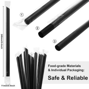 800 Pcs Black Boba Straws Large Smoothie Straws, Individually Wrapped Disposable 11mm Extra Wide Plastic Large Wide Mouth Milkshake Straws Cocktail Straws for Drinks (0.43'' W x 9.45'' L)