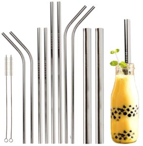 youngever reusable stainless steel straws, metal straws, with 2 extra wide straws for smoothie and bubble tea, to go bag, 20 ounce and 30 ounce tumblers straws (silver)