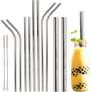 Youngever Reusable Stainless Steel Straws, Metal Straws, with 2 Extra Wide Straws for Smoothie and Bubble Tea, to Go Bag, 20 Ounce and 30 Ounce Tumblers Straws (Silver)