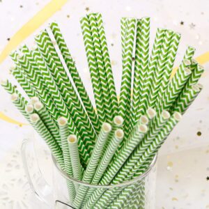 Paper Straws, Webake Paper Drinking Straws, 100 Bulk 7.75 Inch Disposable Biodegradable Straws, Wave Patterned Restaurant Supplies Party Decorations, Christmas Green Striped