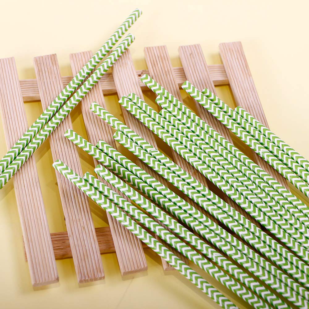 Paper Straws, Webake Paper Drinking Straws, 100 Bulk 7.75 Inch Disposable Biodegradable Straws, Wave Patterned Restaurant Supplies Party Decorations, Christmas Green Striped