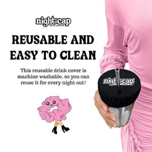 NightCap Drink Cover Scrunchie and Straw Kit Bundle - The Drink Spiking Prevention Scrunchie As Seen on Shark Tank with 2 Stainless Steel Straws, Straw Brush, 2 Silicone Tips, & Stylish Duvet Pouch