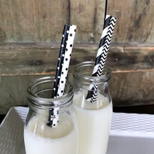 Outside the Box Papers Black and White Stripe and Polka Dot Paper Drinking Straws 7.75 Inches 100 Pack Black, White