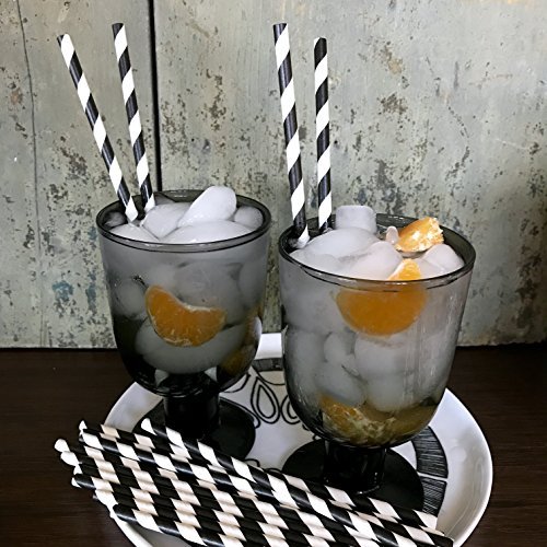 Outside the Box Papers Black and White Stripe and Polka Dot Paper Drinking Straws 7.75 Inches 100 Pack Black, White