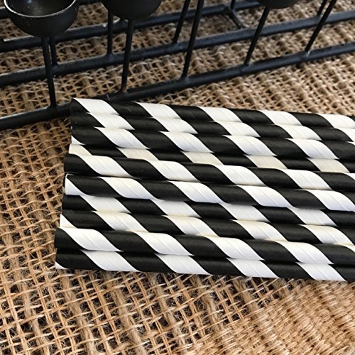 Outside the Box Papers Black and White Stripe and Polka Dot Paper Drinking Straws 7.75 Inches 100 Pack Black, White