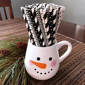 Outside the Box Papers Black and White Stripe and Polka Dot Paper Drinking Straws 7.75 Inches 100 Pack Black, White