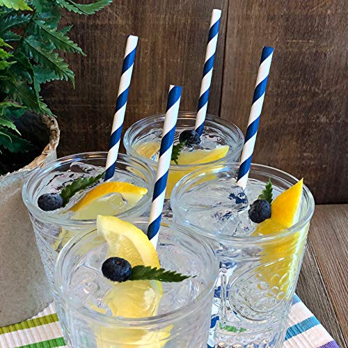 Outside the Box Papers Navy Blue and Silver Chevron and Striped Paper Straws 7.75 Inches 100 Pack Navy Blue, Silver