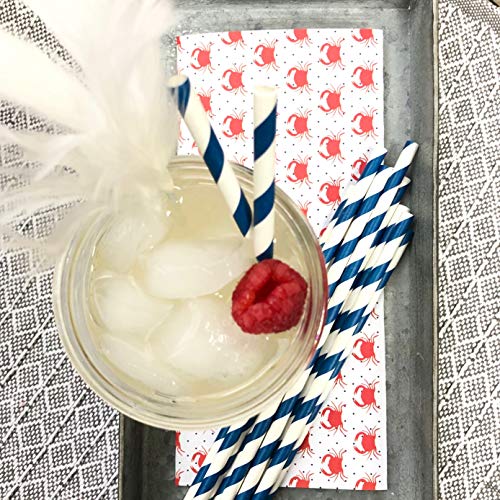 Outside the Box Papers Navy Blue and Silver Chevron and Striped Paper Straws 7.75 Inches 100 Pack Navy Blue, Silver