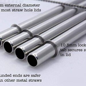 Long Safer Rounded End Stainless Steel Metal Straws for Large Cups, Tall Glasses, or Quart Mason Jars (4 Pack + Cleaning Brush + Bag)