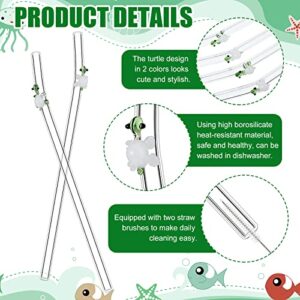 8 Pcs Reusable Glass Straws with 2 Cleaning Brushes, 8 mm x 7.9 Inch Bent Glass Turtle Straws Colorful Turtle on Clear Straws for Smoothie Cocktail Juice Shakes Beverages