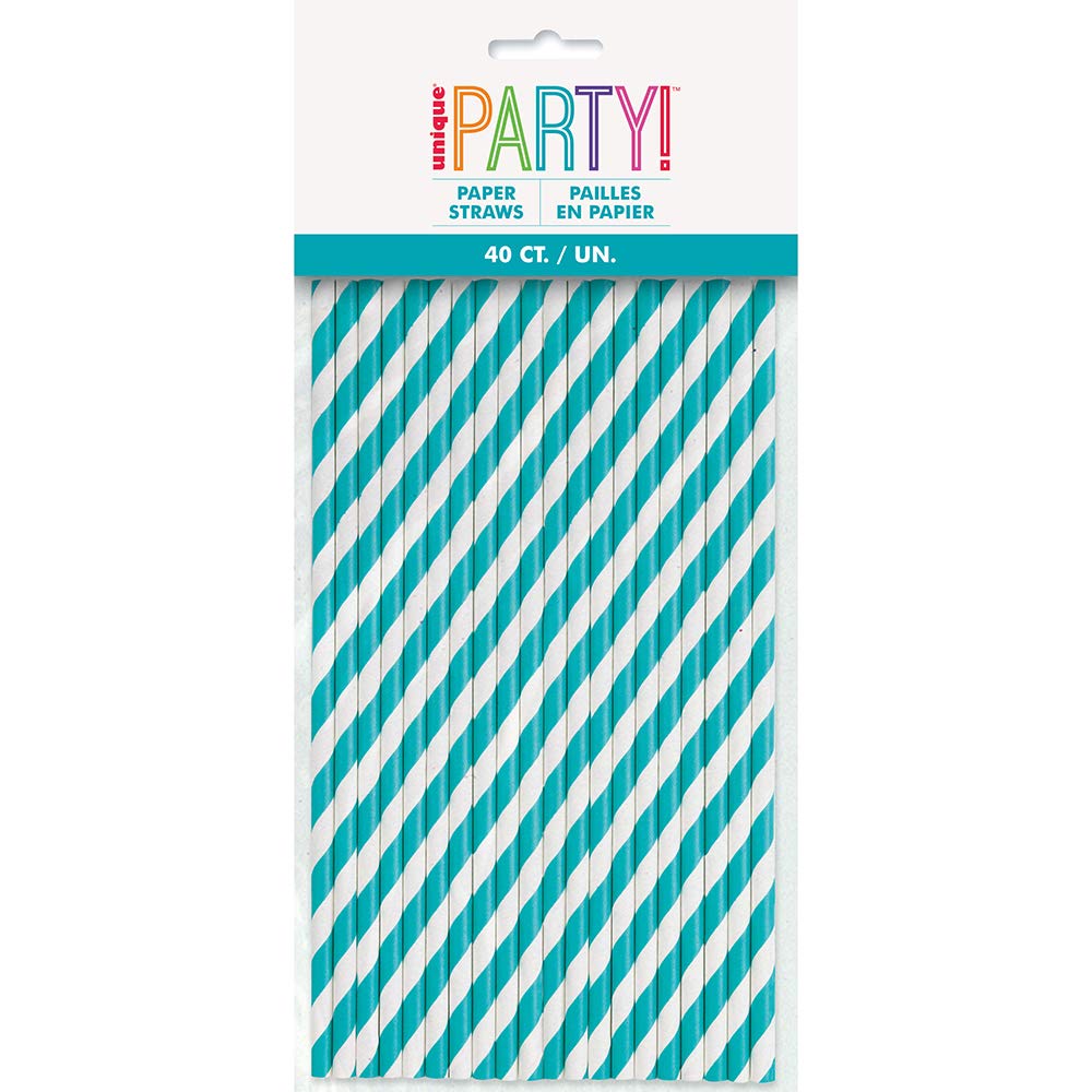 Striped Paper Smoothie Straws | Caribbean Teal | 40 Pcs